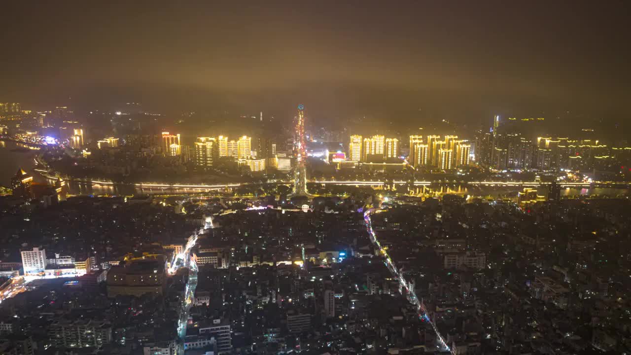 航拍海口市区夜景风光延迟视频素材