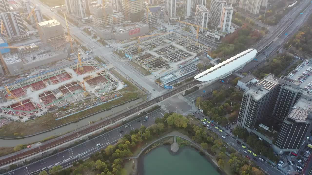 航拍上海美兰湖城市建筑风光视频素材