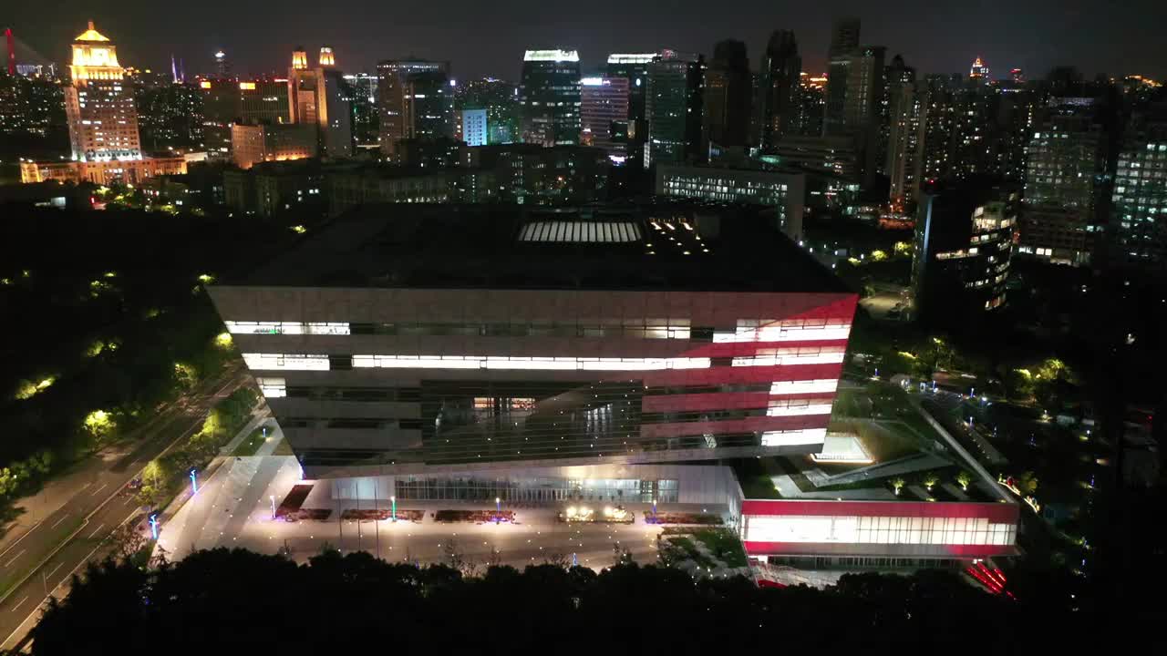 航拍上海浦东图书馆夜景视频素材