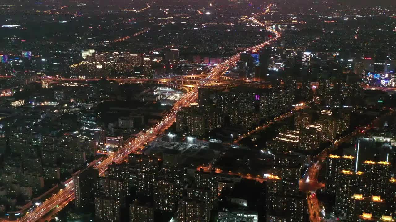 航拍上海城市道路交通夜景视频素材