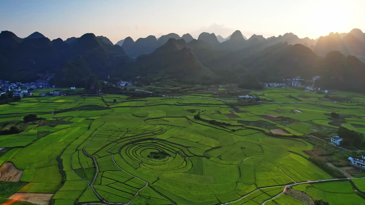 万峰林秋季八卦田 稻田视频素材