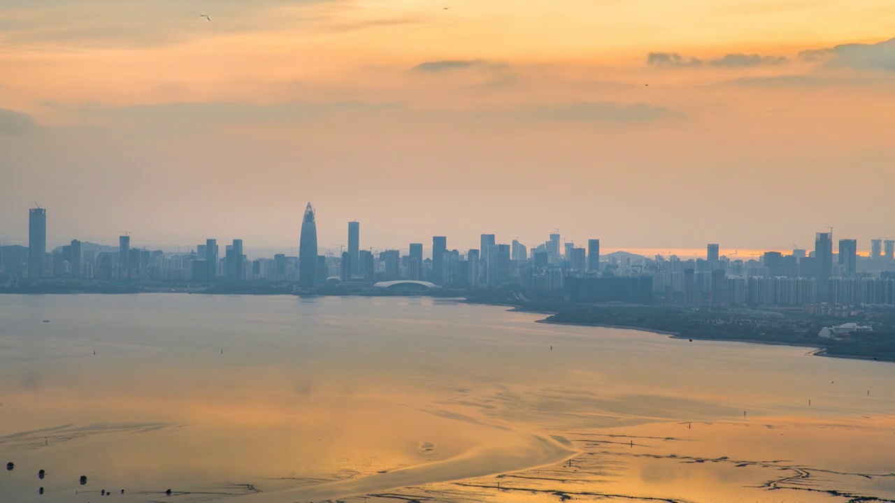 深圳湾夕阳光束延时视频素材