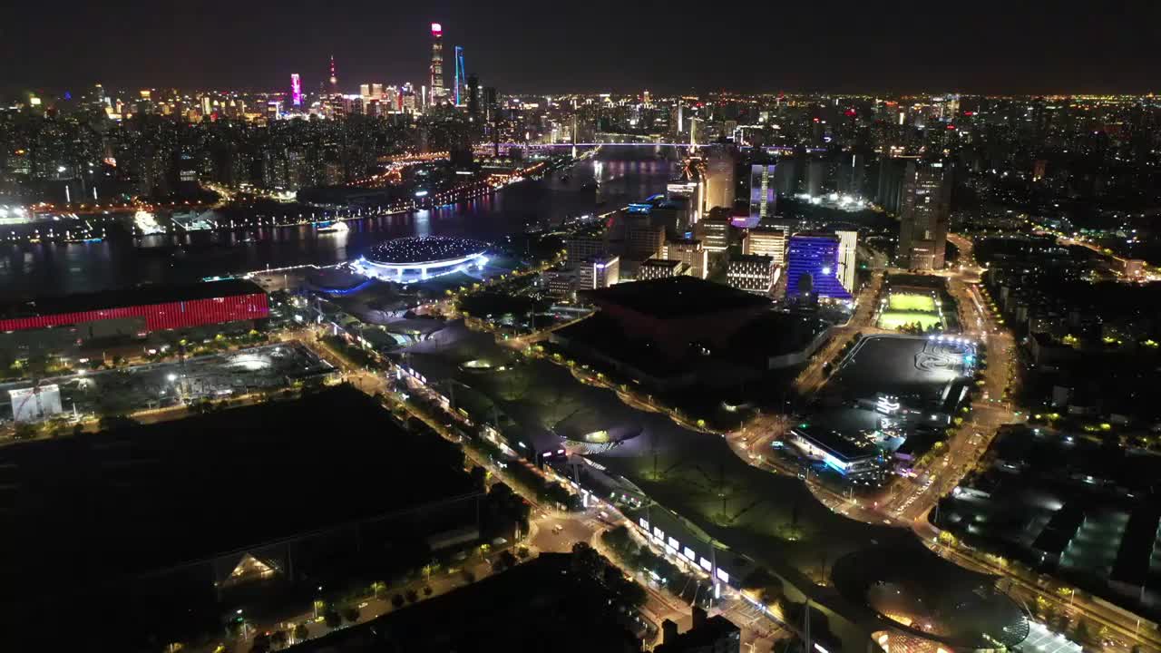 航拍上海城市建筑风光夜景视频素材