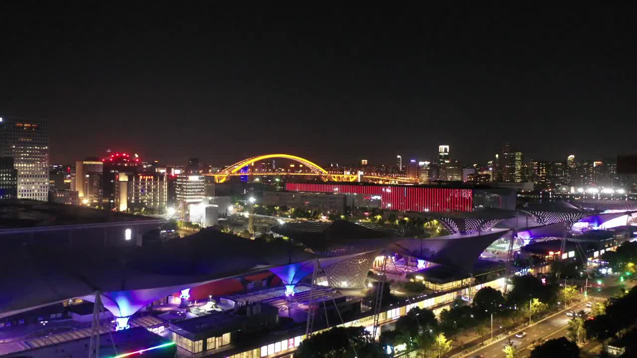 航拍上海城市建筑风光夜景视频素材