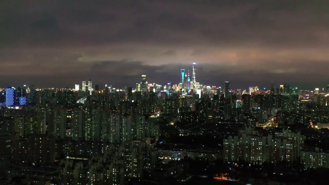 航拍上海城市建筑风光夜景视频素材