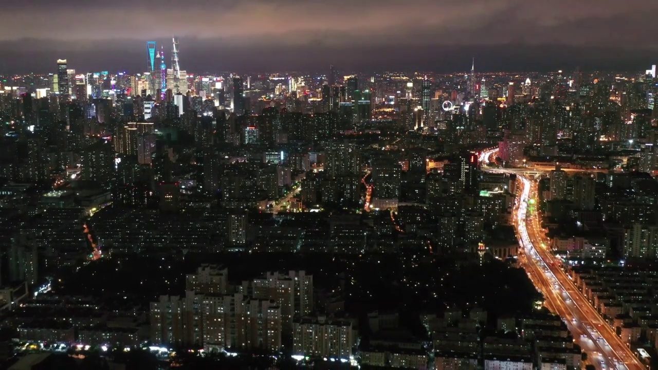 航拍上海城市建筑风光夜景视频素材