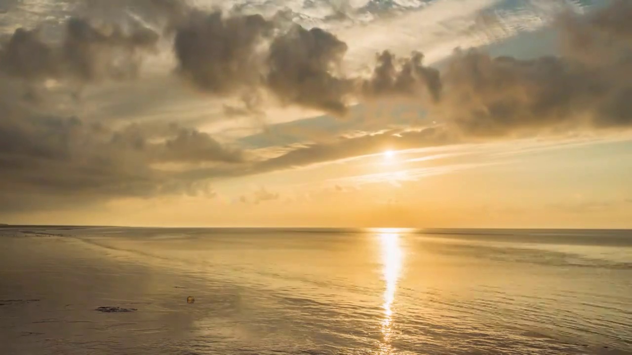 上海崇明岛东大滩海滩日出延时视频视频素材