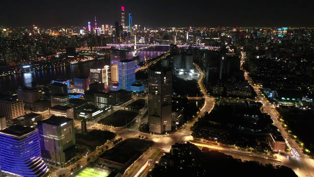 航拍上海城市建筑风光夜景视频素材