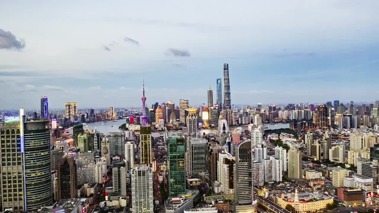 航拍上海城市建筑风光夜景视频素材