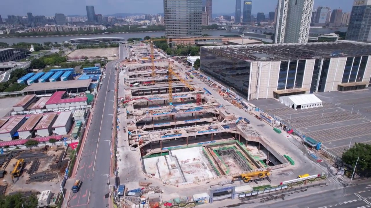 广州琶洲地铁站建设视频素材