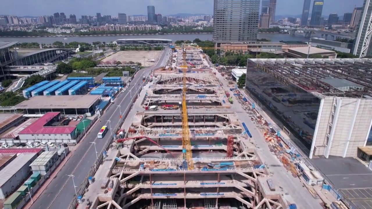 广州琶洲地铁站建设视频素材