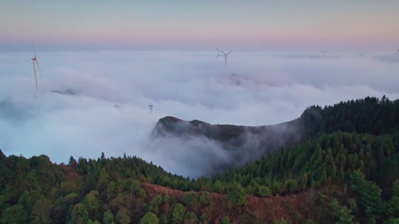 竹麻山云海风车视频素材