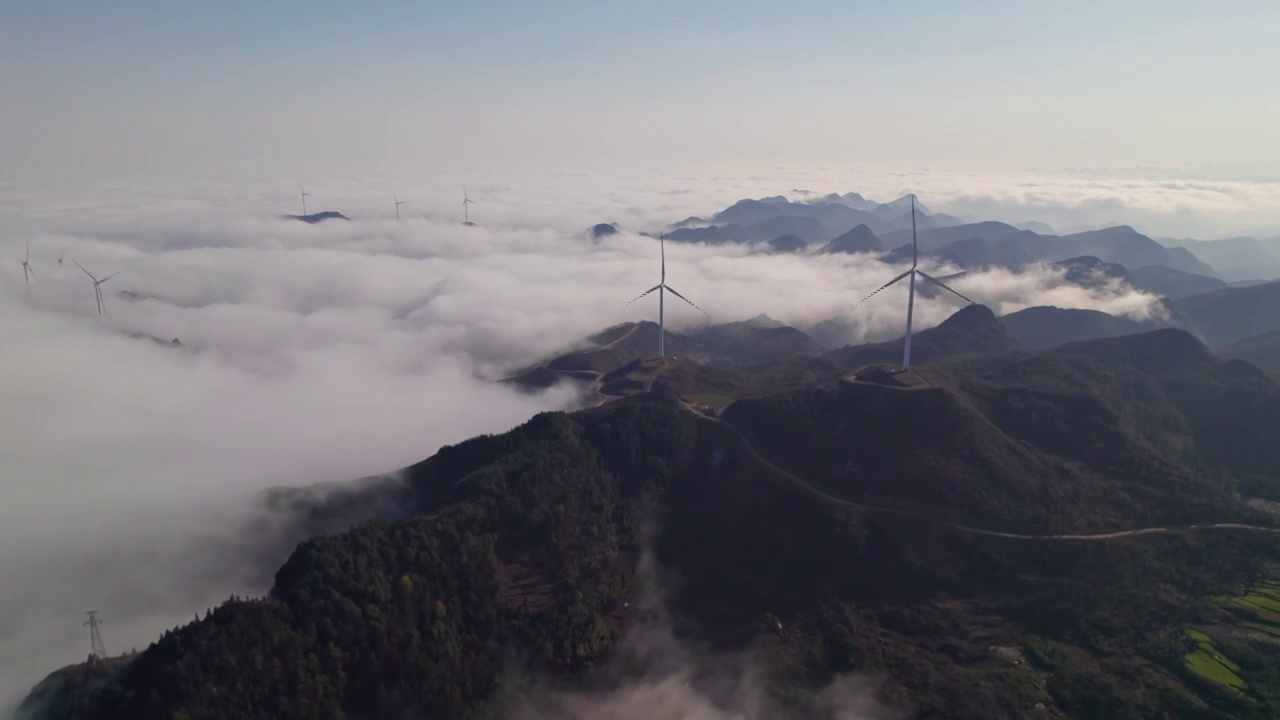 竹麻山云海风车视频素材