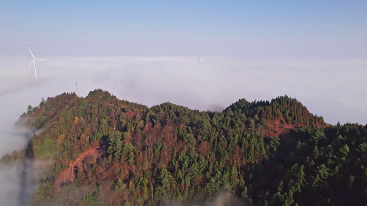 竹麻山云海风车视频素材