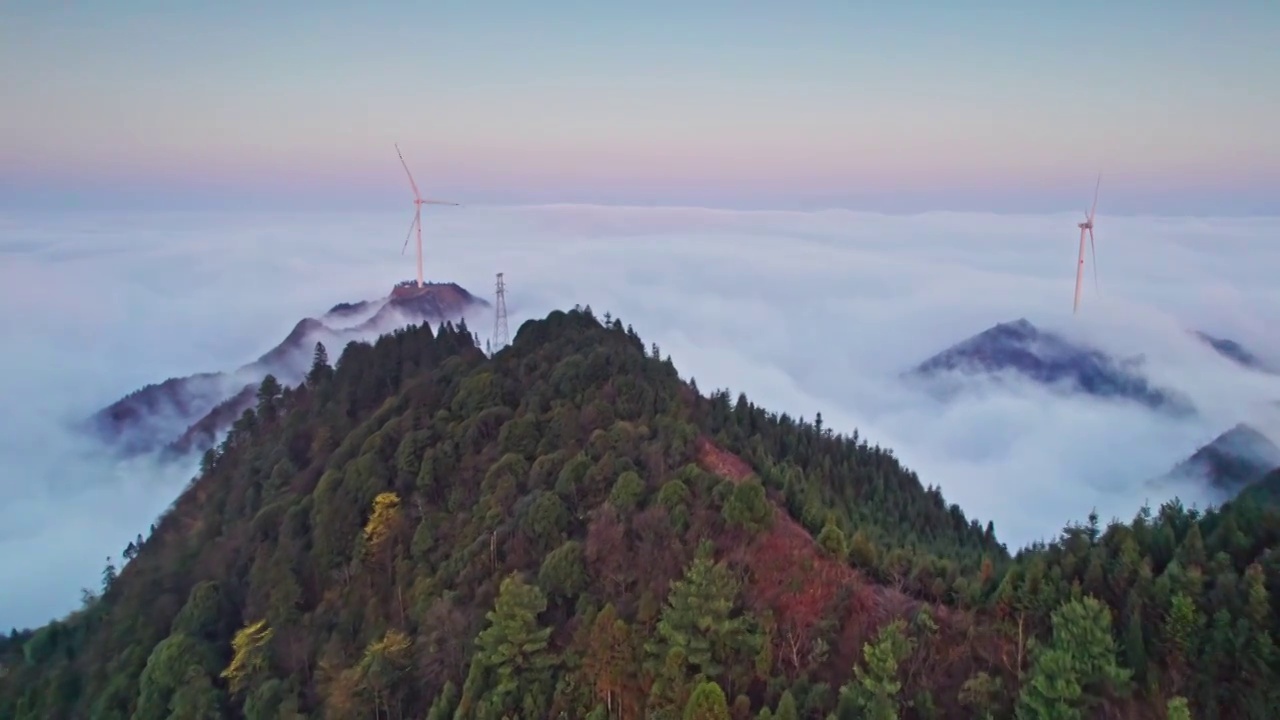 竹麻山云海风车视频素材