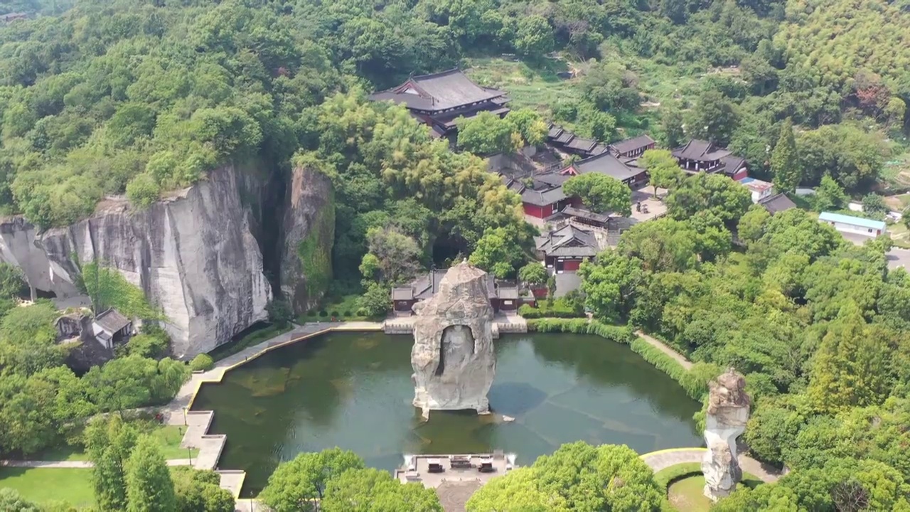 航拍绍兴柯岩景区视频素材