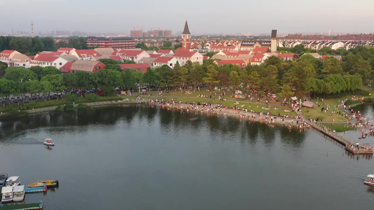 航拍上海美兰湖城市建筑风光视频素材