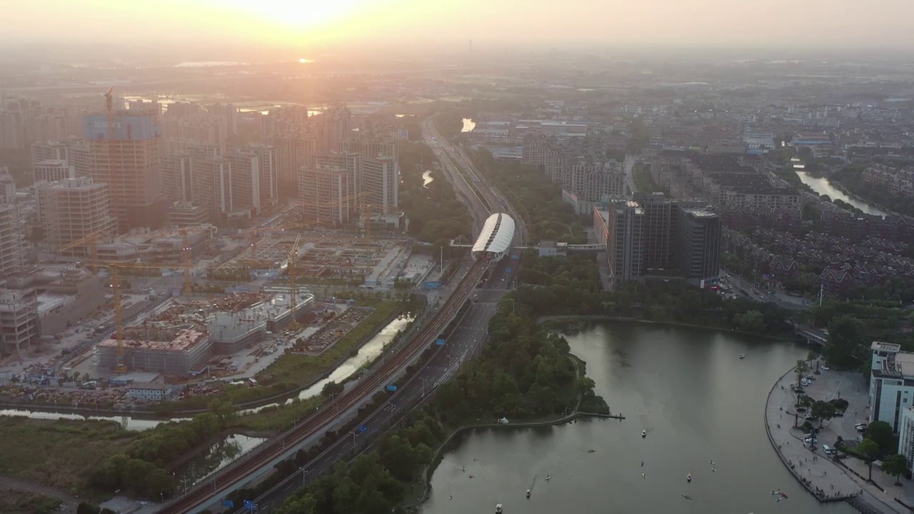 航拍上海美兰湖城市建筑风光视频素材