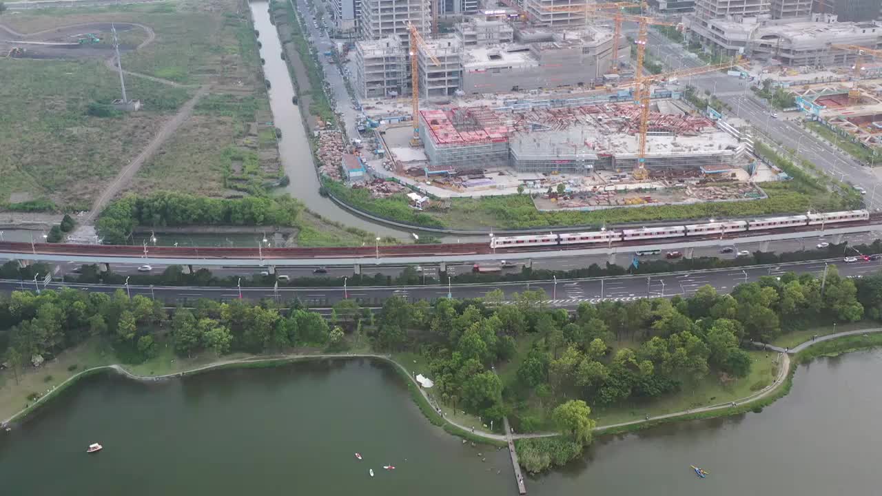 航拍上海美兰湖城市建筑风光视频素材