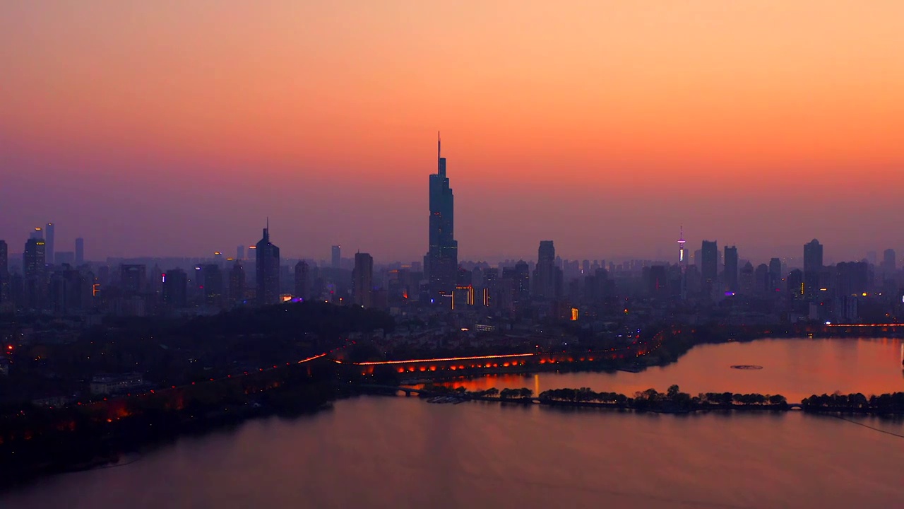 航拍南京现代城市风光夜景视频素材