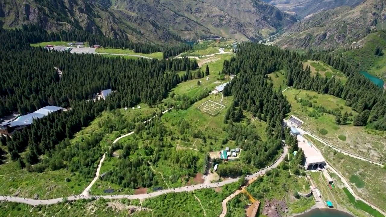 新疆天山天池淡水湖夏季自然风光航拍视频素材