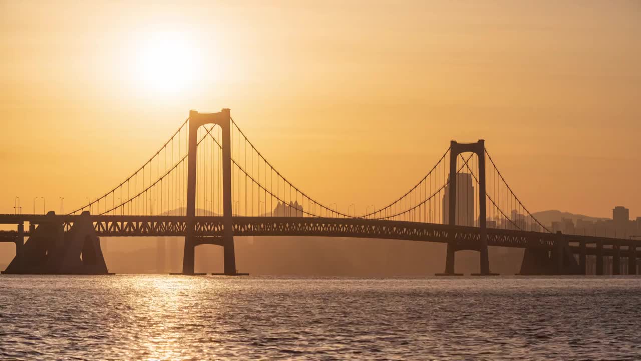 大连市星海跨海大桥夕阳日落时分视频素材