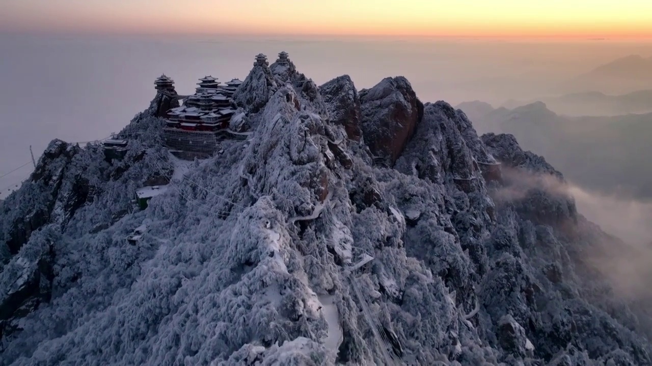 老君山雪景云海雾凇航拍视频素材