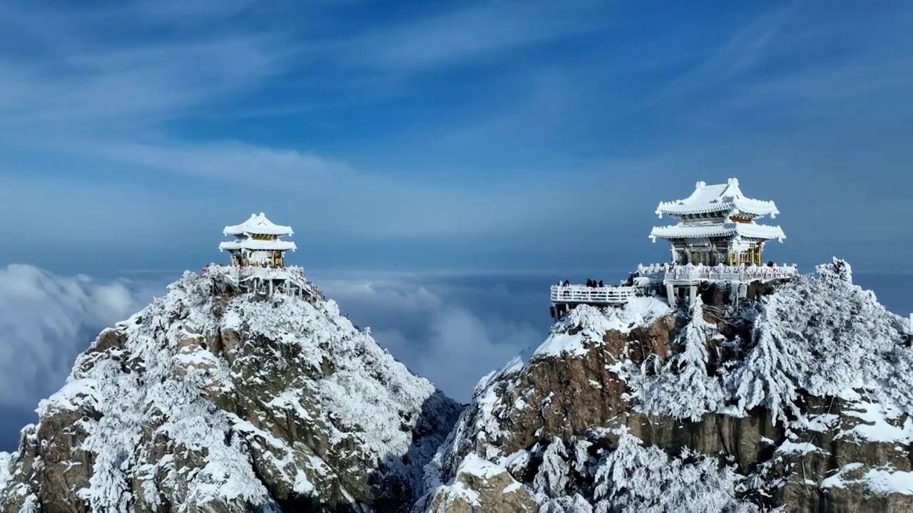 老君山雪景云海雾凇航拍视频素材