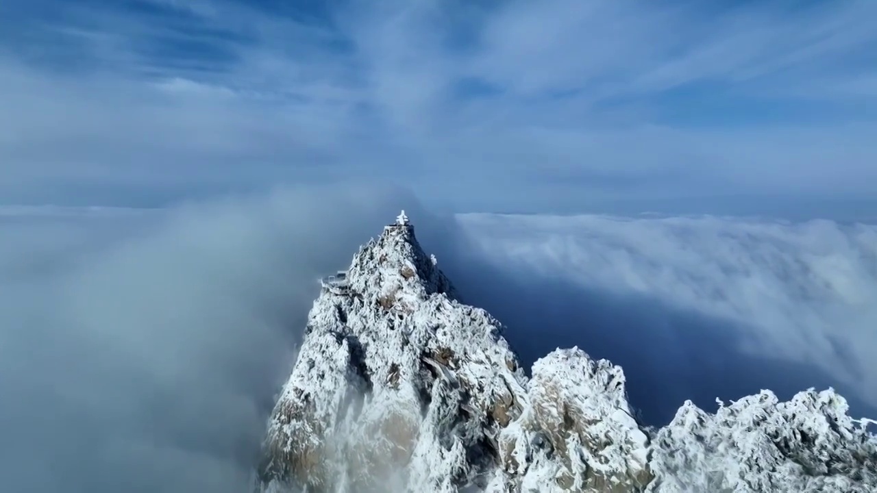 老君山雪景云海雾凇航拍视频素材