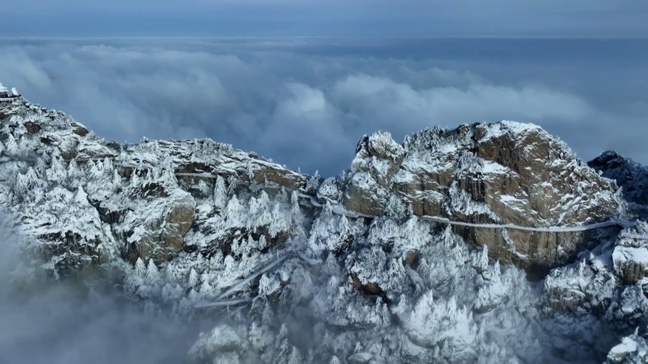 老君山雪景云海雾凇航拍视频素材