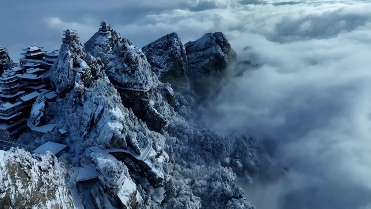 老君山雪景云海雾凇航拍视频素材