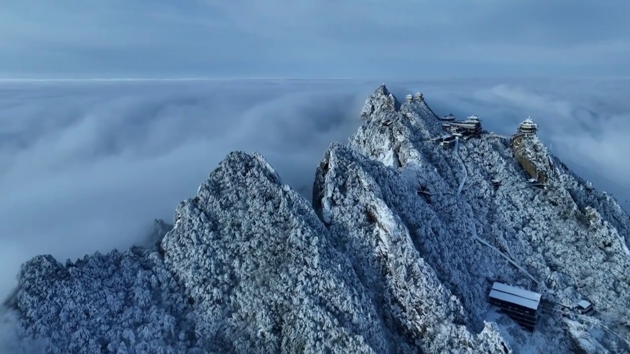 老君山雪景云海雾凇航拍视频素材