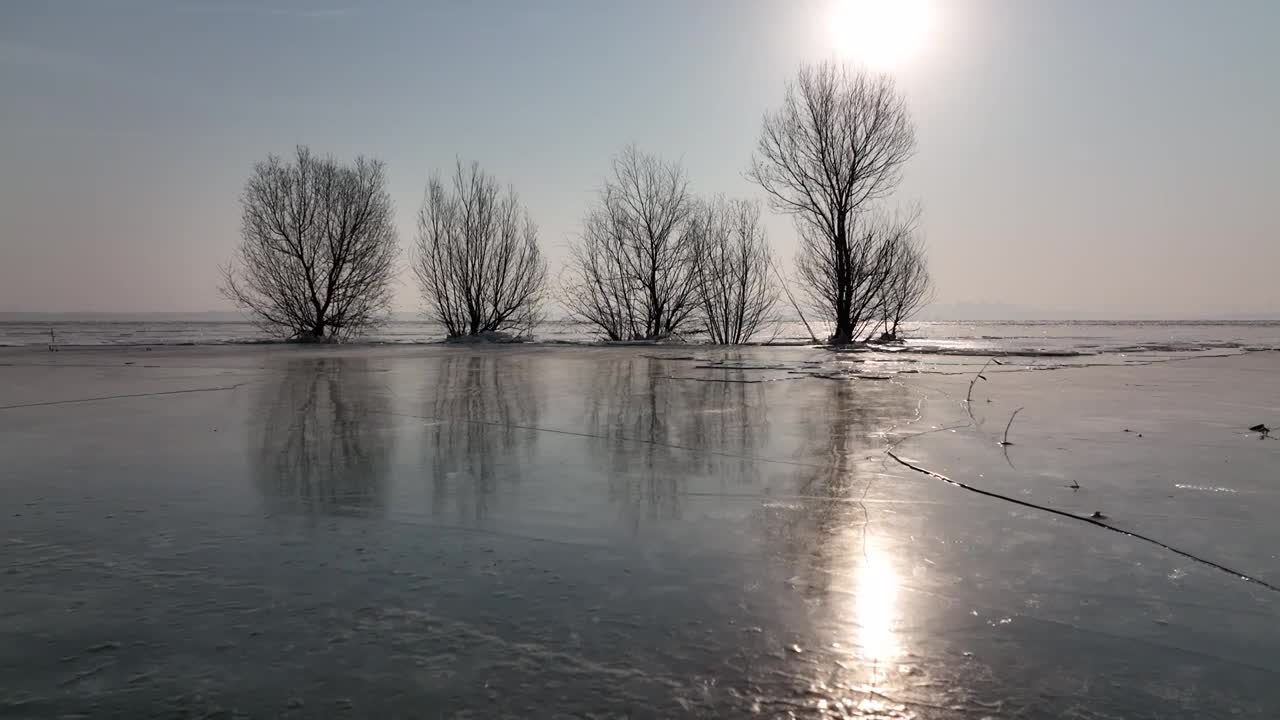 长治市漳泽湖湿地，冰雪，航拍。视频素材