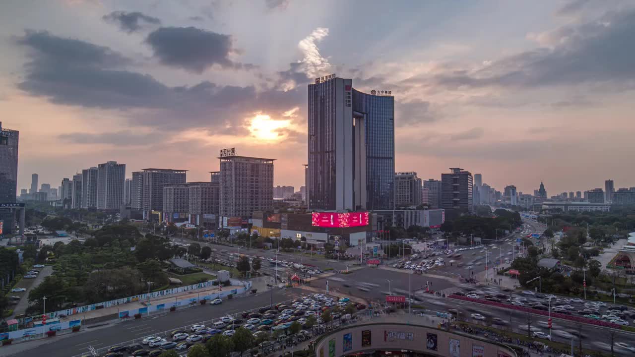 东莞市第一国际商业中心区日落延时摄影视频素材