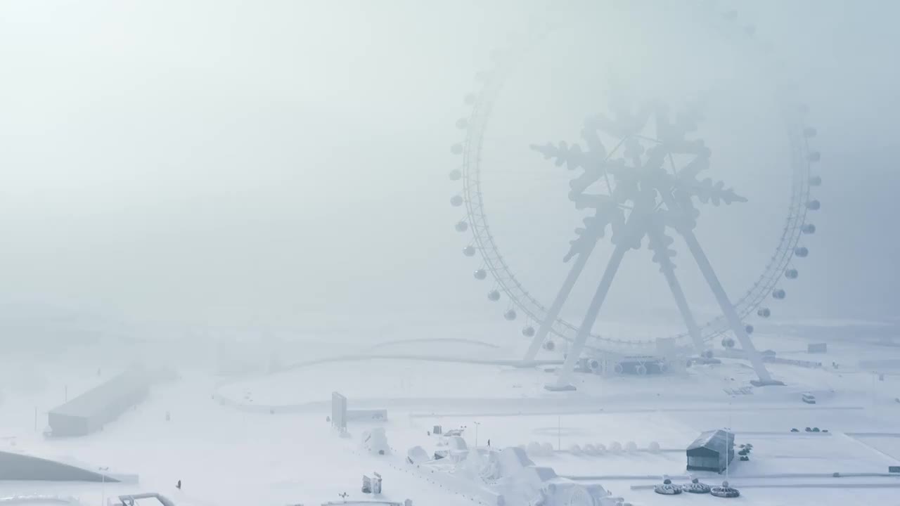 4K60帧哈尔滨冰雪大世界冰雪摩天轮航拍视频素材