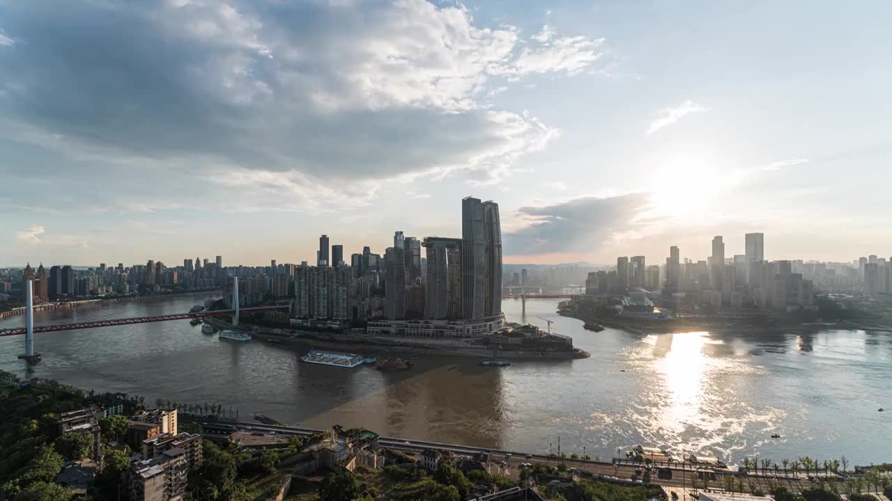 重庆渝中朝天门日落夜景延时视频素材