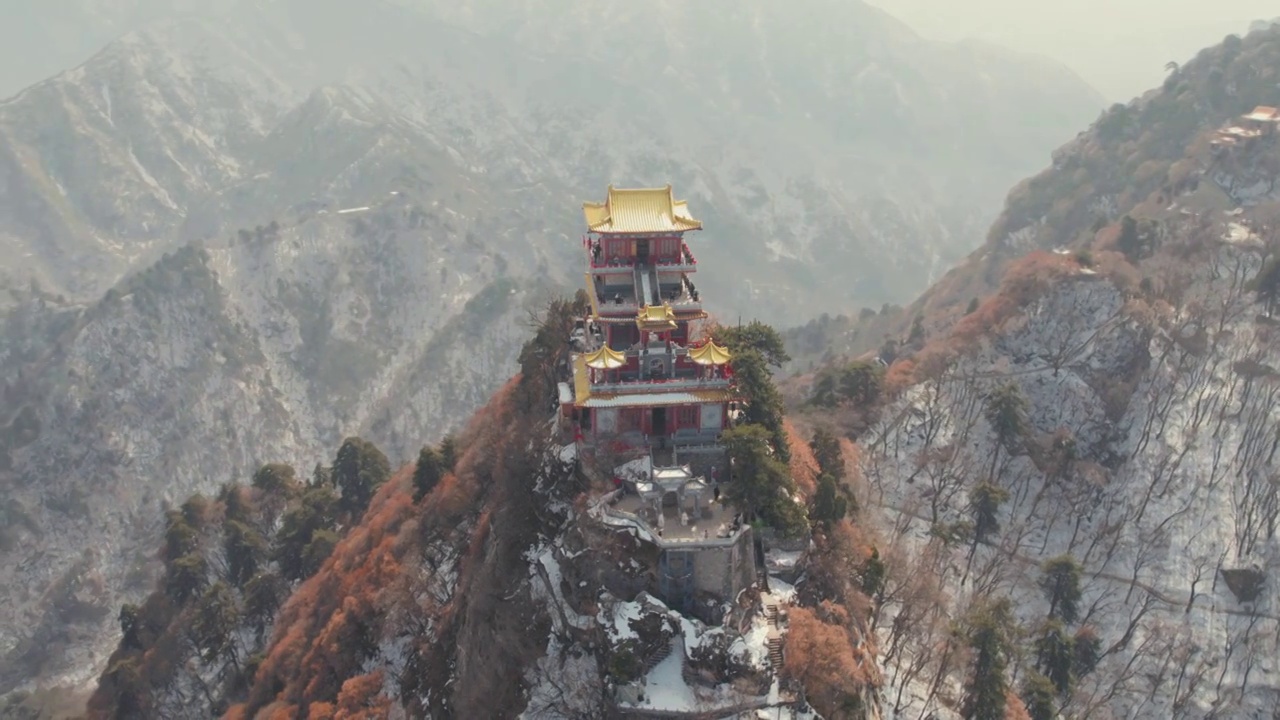 西安南五台雪景航拍视频素材