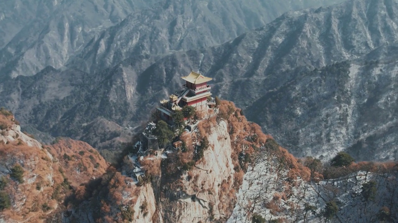 西安南五台雪景航拍视频素材