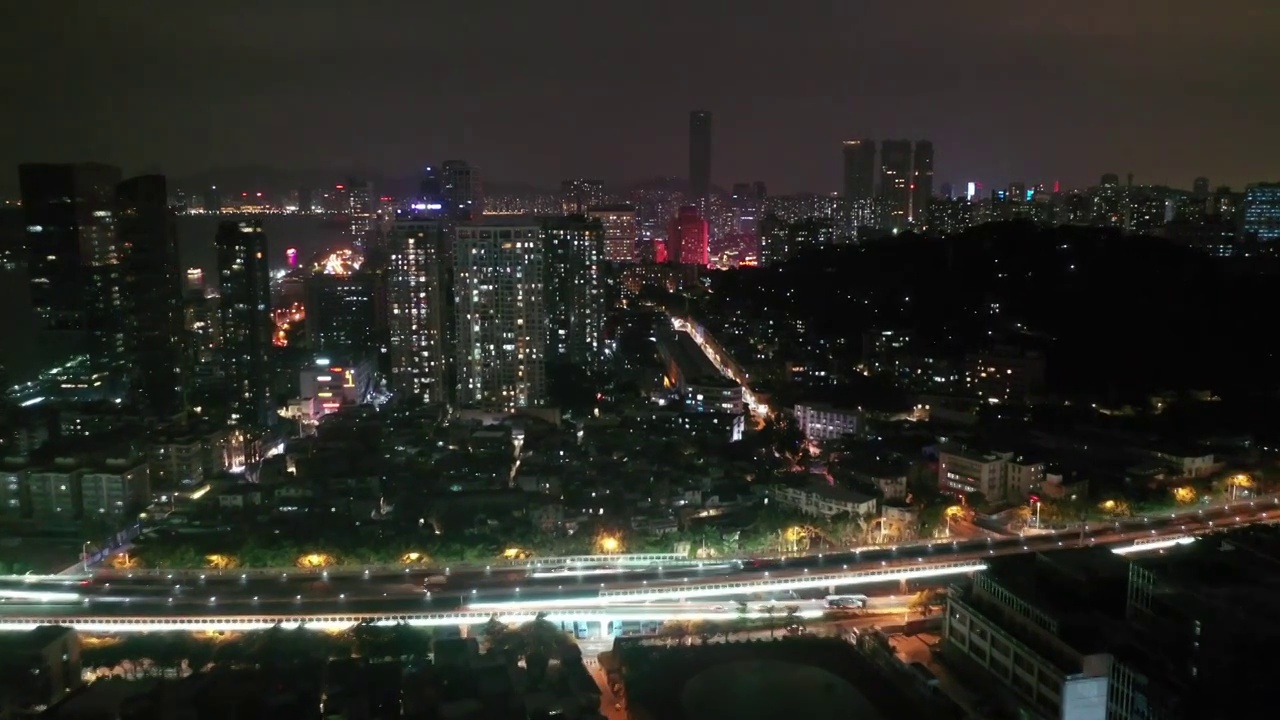 航拍厦门城市建筑风光夜景视频素材