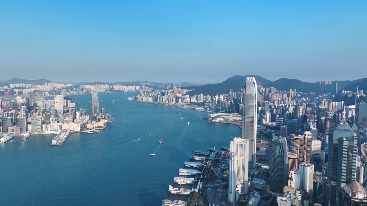 航拍香港维多利亚港湾日景夜景视频素材