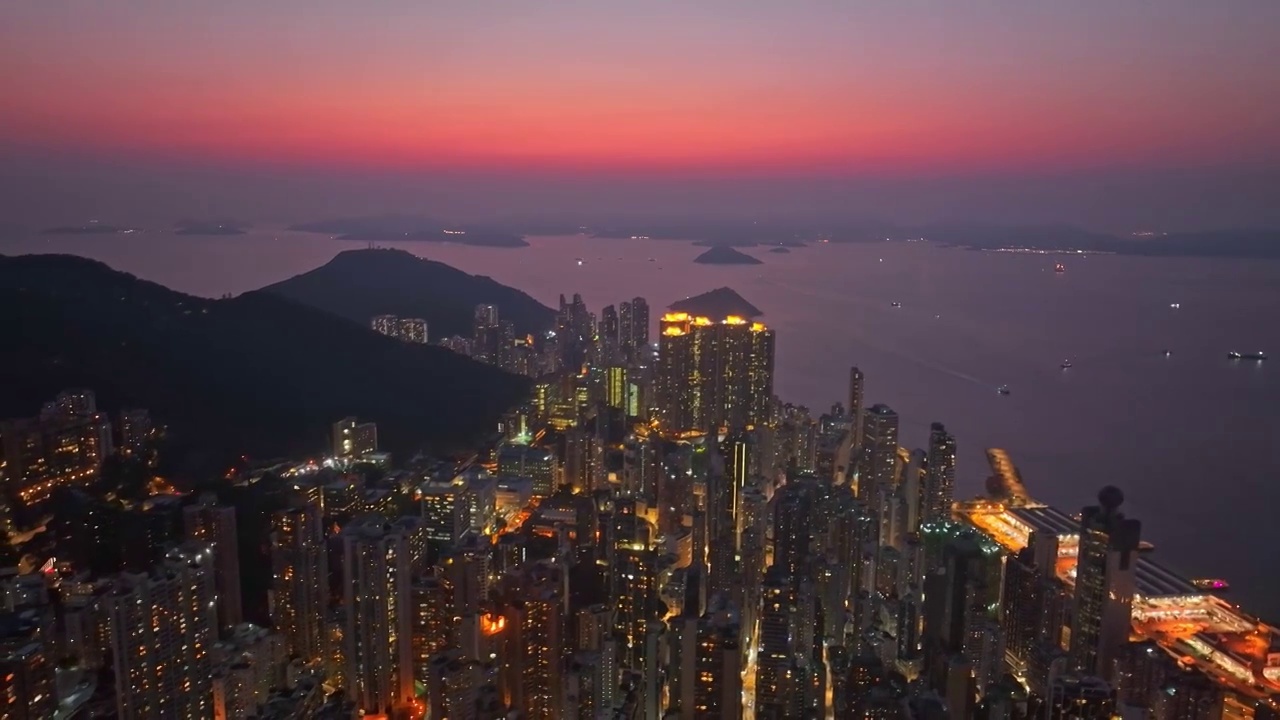 航拍香港维多利亚港湾日景夜景视频素材