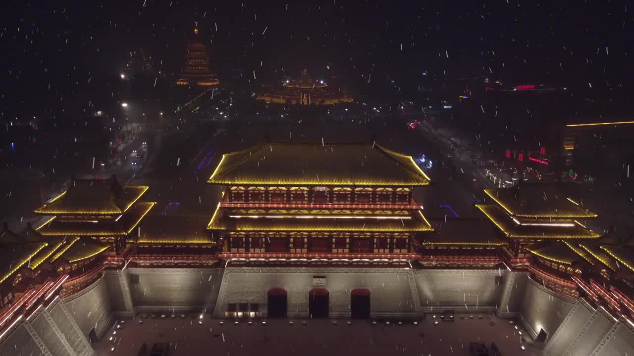 河南洛阳应天门景区雪景视频素材