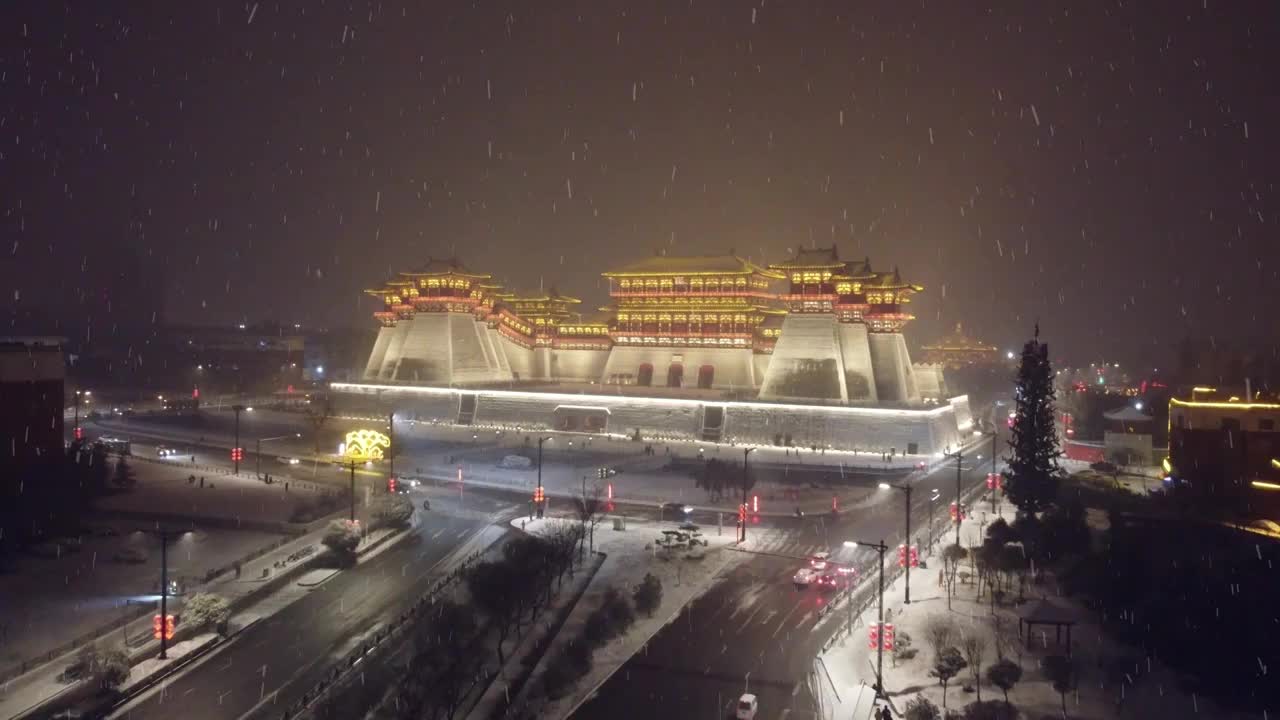 河南洛阳应天门雪景视频素材