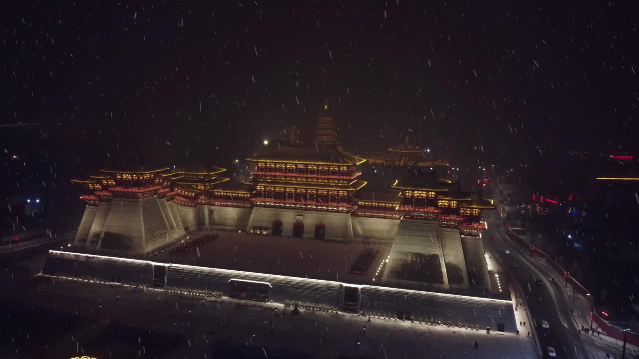 河南洛阳应天门雪景视频素材