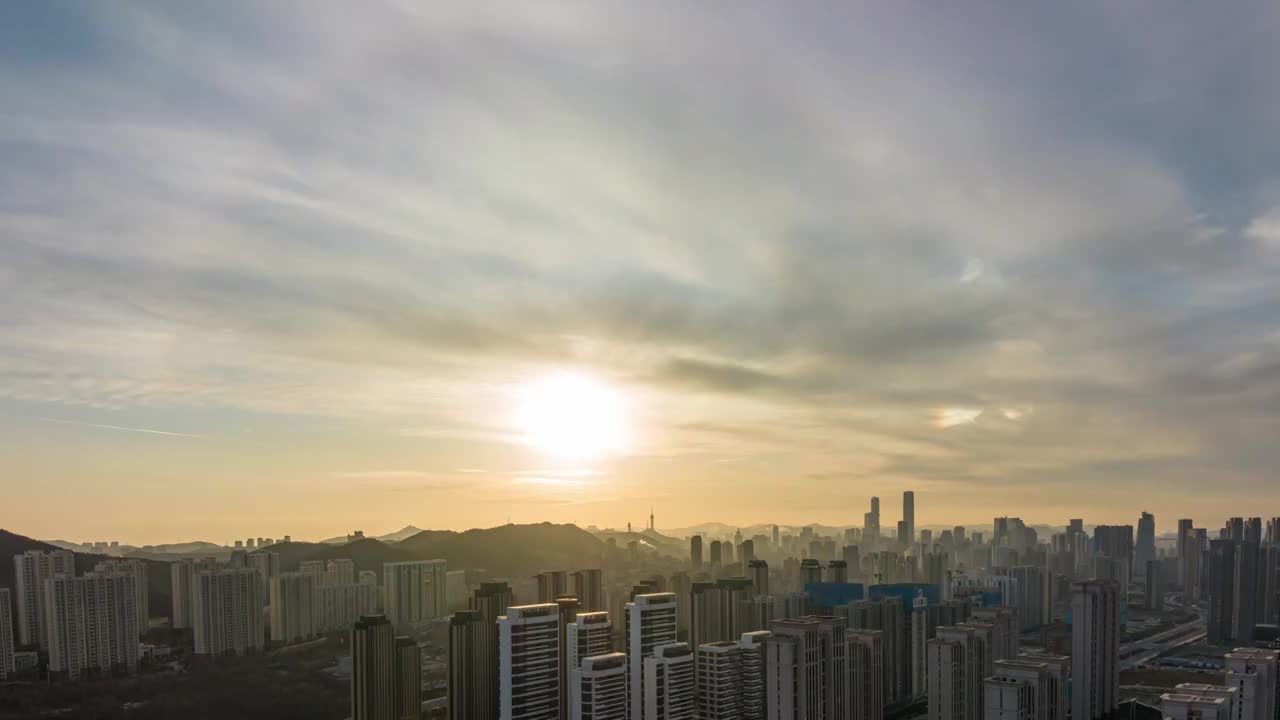 大连城市天际线漂亮的日冤环延时视频素材