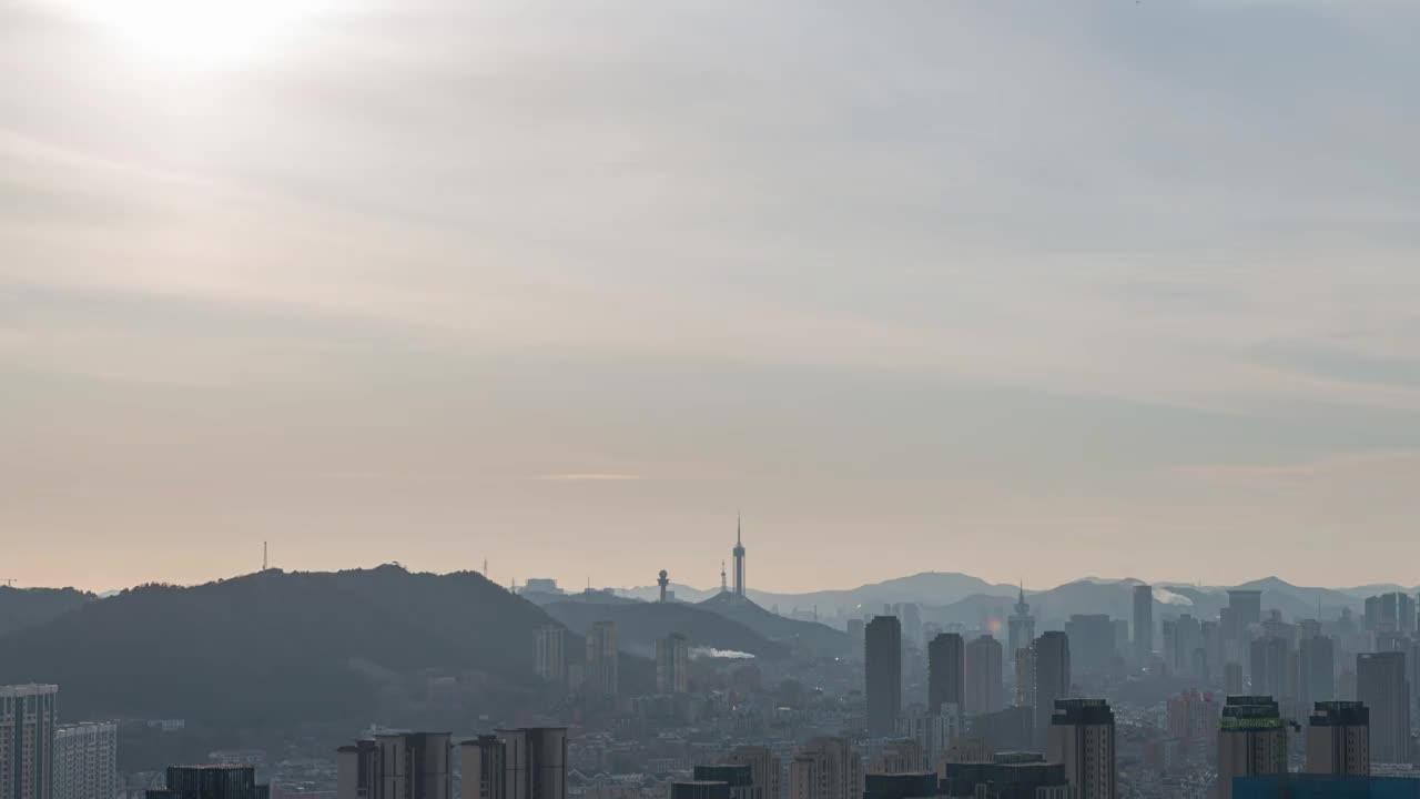 大连城市天际线夕阳晚霞延时视频素材