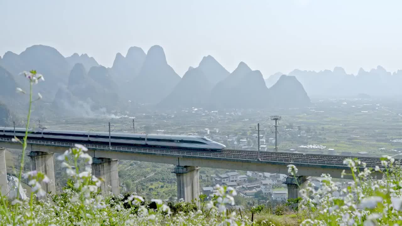 开往春天得山水动车高铁视频素材