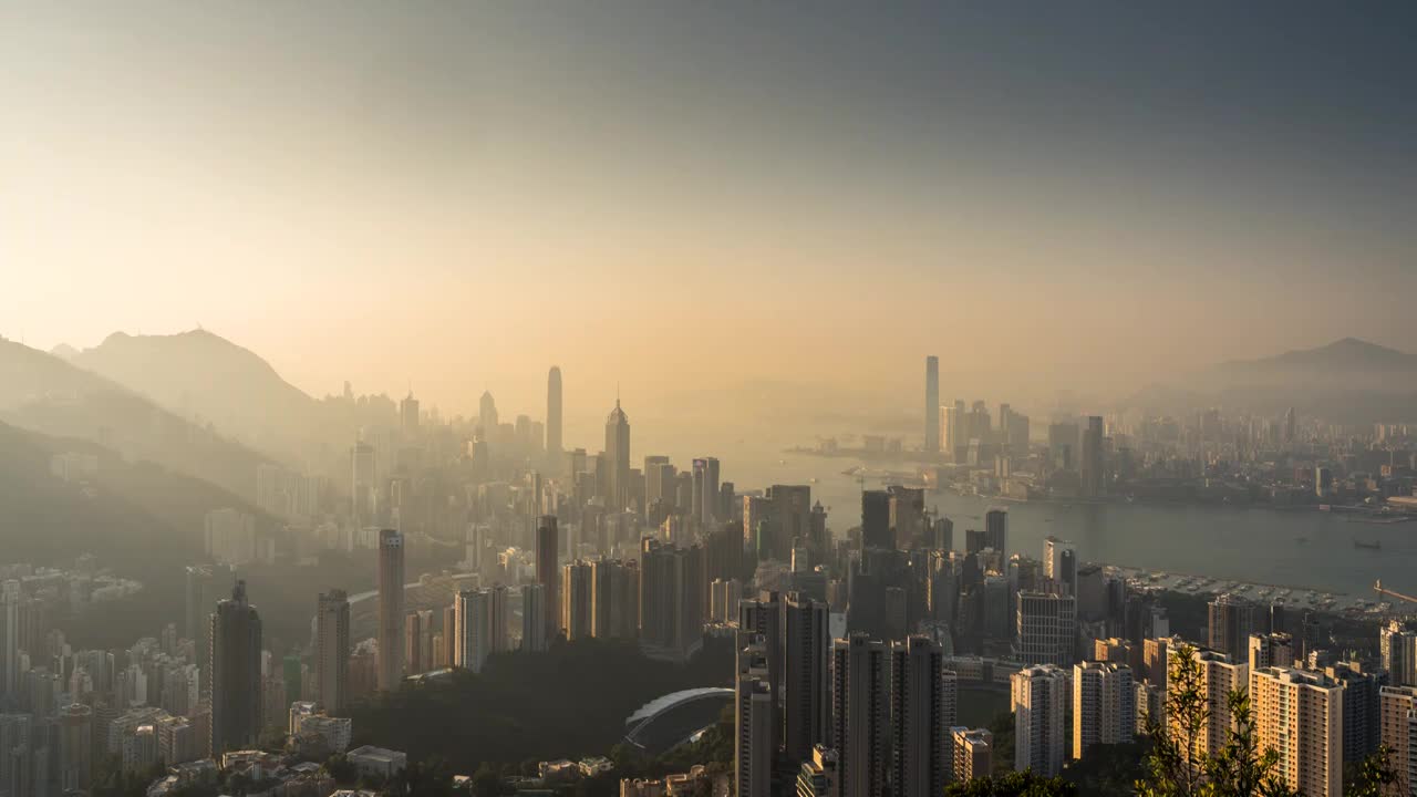 香港维多利亚港日落延时摄影视频素材