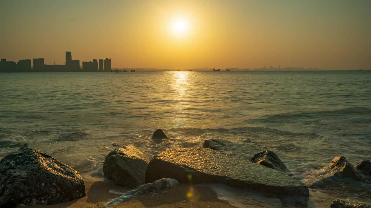 大海日落晚霞延迟视频素材