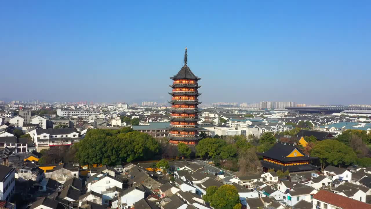 航拍苏州北寺塔古典建筑风光视频素材